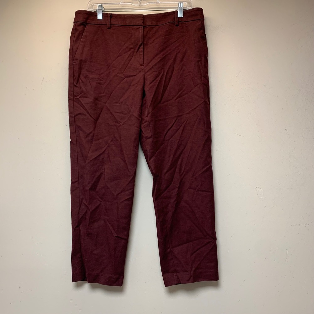 LOFT Riviera Slim Pants Womens 12 Burgundy Excellent Curvy Fit Cotton Blend